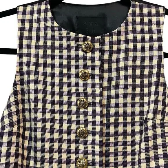 Anna Sui Shift Dress Sm Wool Purple Black Checkered Sleeveless Preppy Academia - Picture 10 of 16